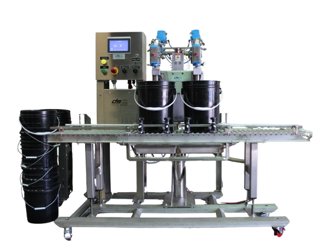 502-S net weight filling machine on a cart with Casters
